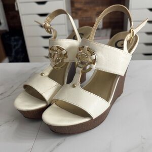 Guess Cream and Gold Wedge Sandals